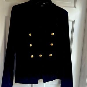 Aqua black velvet double breasted blazer with gold buttons. NWOT size SMALL